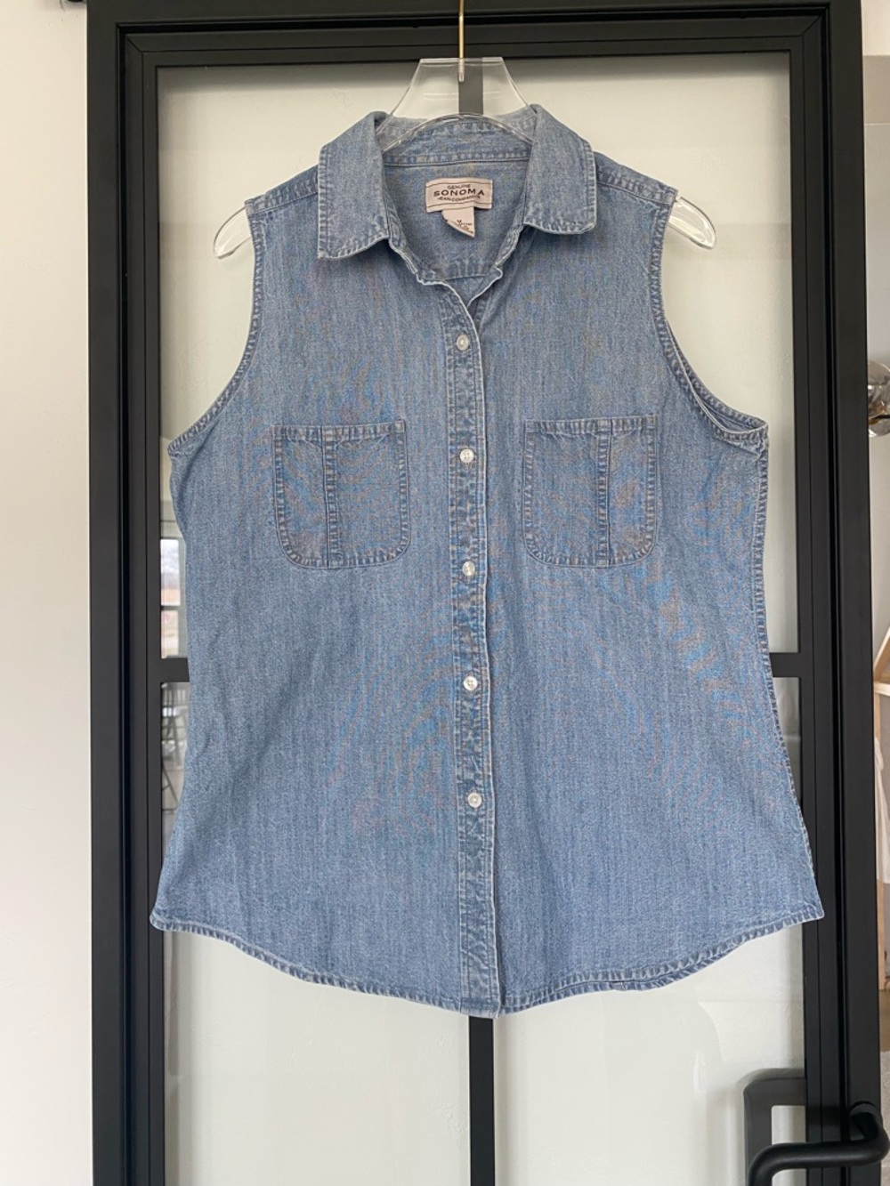 Vtg 90’s y2k Sonoma Jean Company Denim  Collared Button-Up vest 100% Cotton M